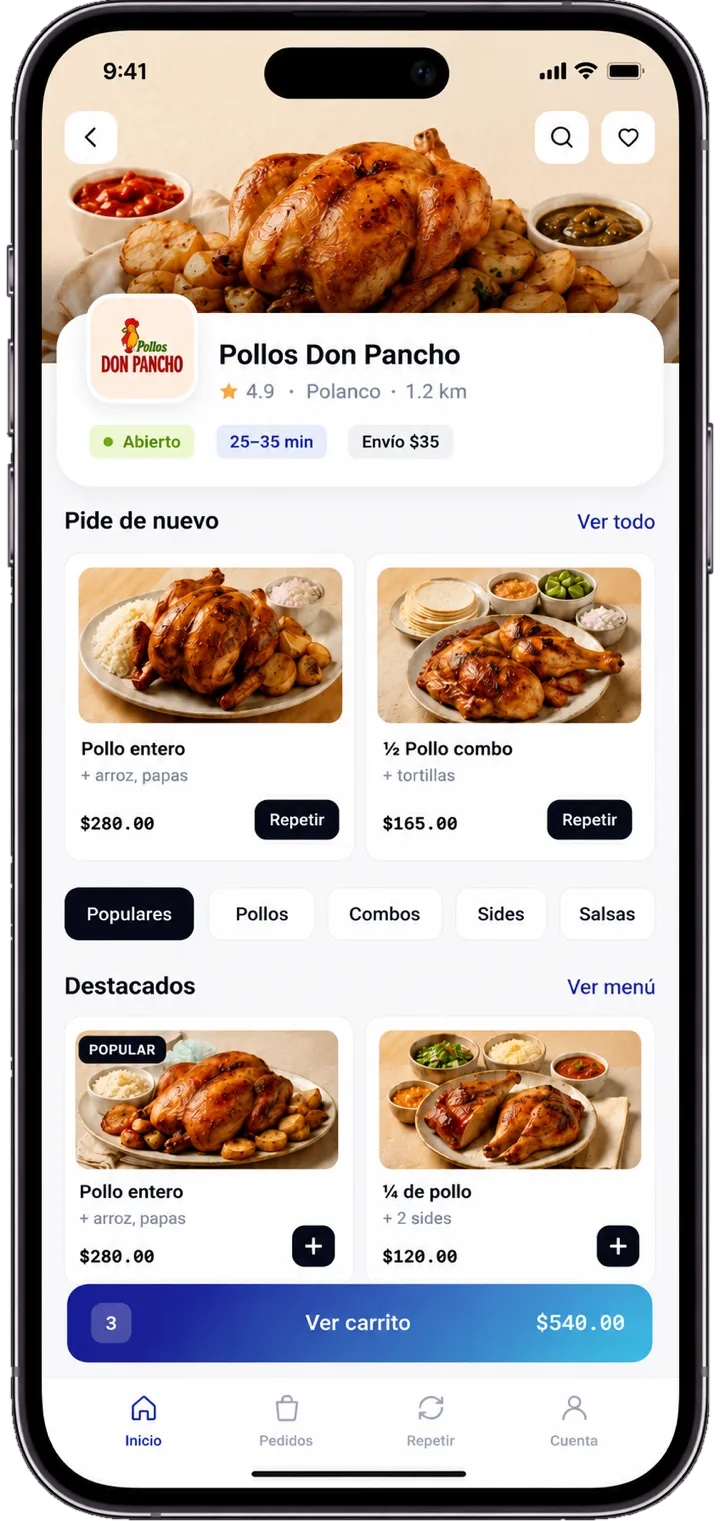 Catálogo del negocio en la aplicación de Yovvo